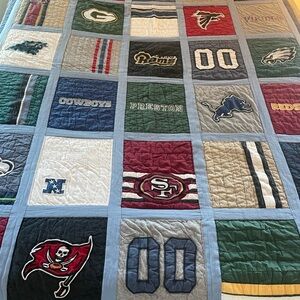 Pottery Barn Teen Blue and Gray Sports Quilt. Says Preston